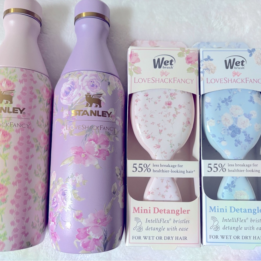 Stanley x LoveShackFancy small water bottles and two mini wet brushes